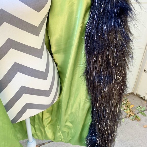 Lux Muse green black fur patchwork festival coat jacket satin lined - Picture 6 of 6